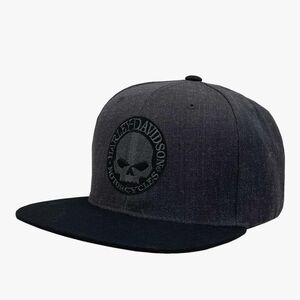 Harley-Davidson Mens Willie G Skull Snapback Flat Brim Baseball Cap - Gray/Black